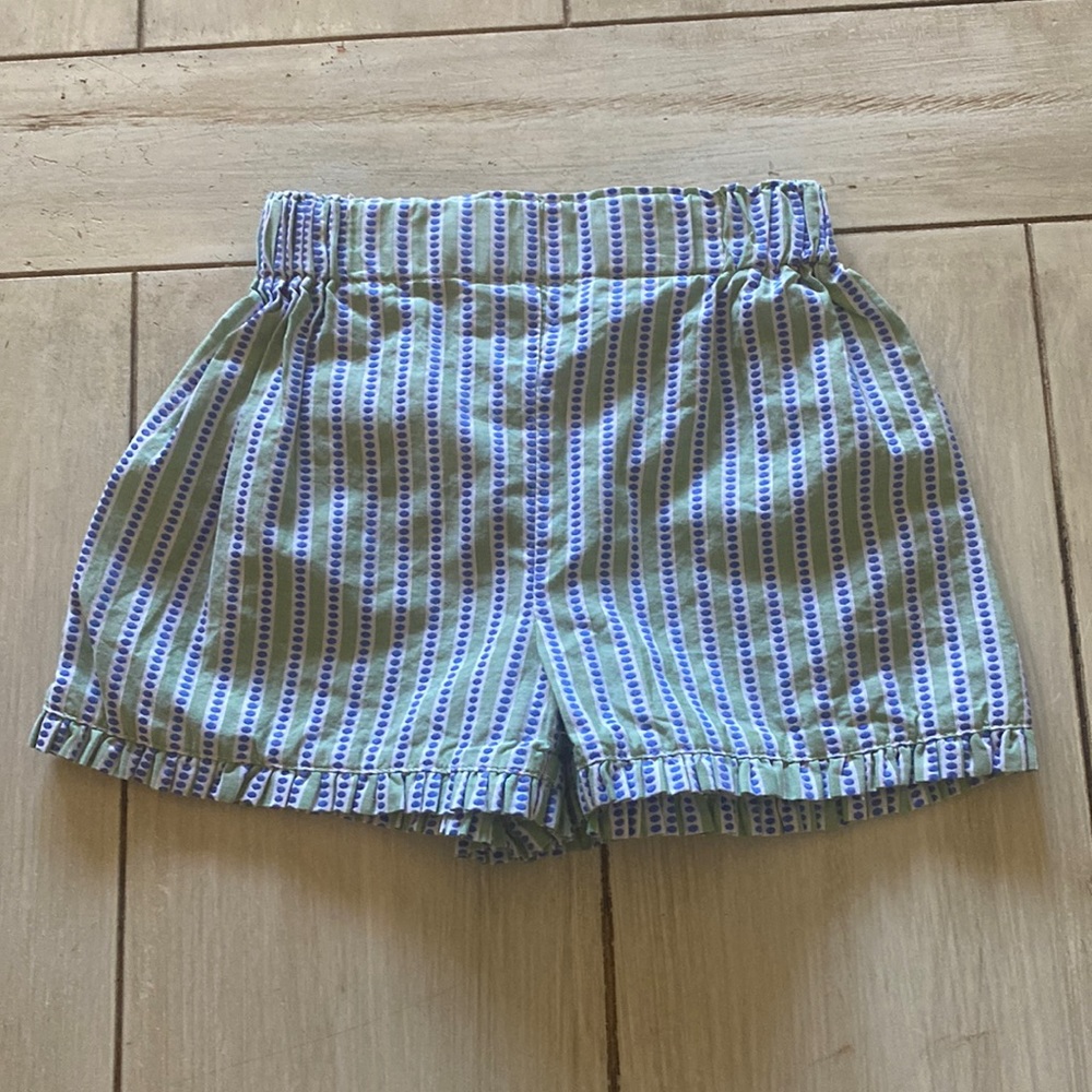 🦋 BELLA BLISS Girls Green Blue White Stripe Dot Elastic Waist Ruffle Shorts 🦋
